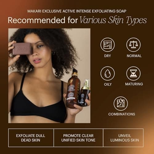 Makari Exclusive Savon Éclaircissant et Exfoliant (7 oz.) à base d’OrganiclarineTM – Soins éclaircissants anti-taches, cicatrices acnéiques, vergetures et hyperpigmentation.