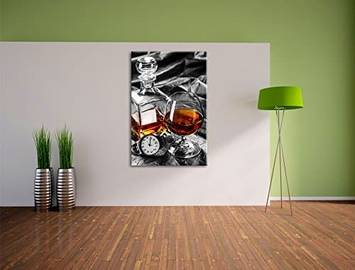 Choses homme avec le whisky et Horloge noir / blanc Taille: 80x60 sur toile, énorme XXL Photos complètement encadrée avec civière, art impression sur murale avec cadre, moins cher que la peinture ou la peinture à l'huile, aucune affiche ou un poster