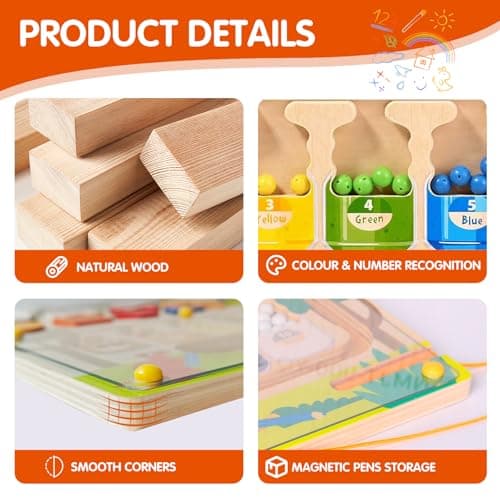 Labyrinthe Magnetique, 3 en 1 Jeux Magnetique Enfant, Jeux Montessori Bois 3 Ans, Motricité Fine Jeux Aimants Magnetique pour Tout-Petits Garçons Filles, Educatif Cadeau pour 3 4 5 6 Ans