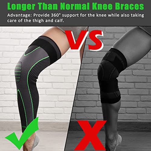 Attelle Genou Beister Hommes & Femmes, Genouillères Sport Longue à Sangles Réglables,Respirantes Antidérapantes Élastique Compression Genouillères Médicale pour Déchirure du Ménisque,Arthrite,Arthrose