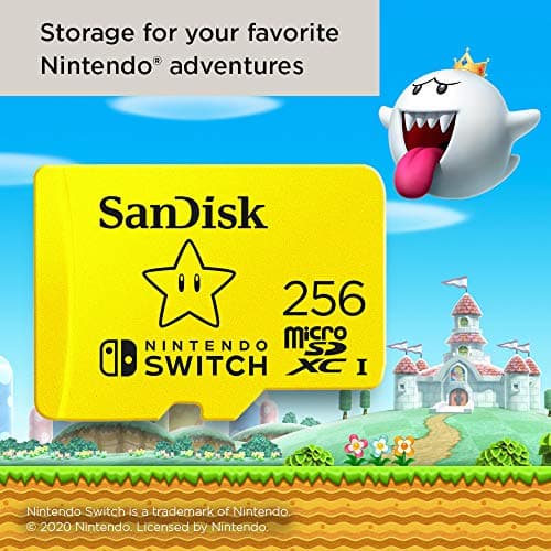 SanDisk microSDXC pour les consoles Nintendo Switch, Super Mario Super Star 256 Go, UHS-I Carte, jusqu'à 100 Mo/s, Produit sous licence Nintendo, Class 10, U3