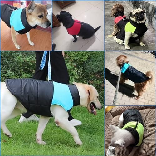 Warm Dog Coats Waterproof Winter Warm Jacket Puppy Clothes Vest for Small Medium Large Dogs (L, Bleu)
