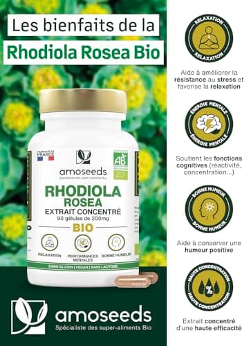 Rhodiola Rosea BIO | Extrait Concentré (rosavine + salidroside) | 100% Naturel | Adaptogène, Anti-stress, Équilibre Émotionnel | 90 gélules vegan | Fabriqué en France | Qualité Supérieure