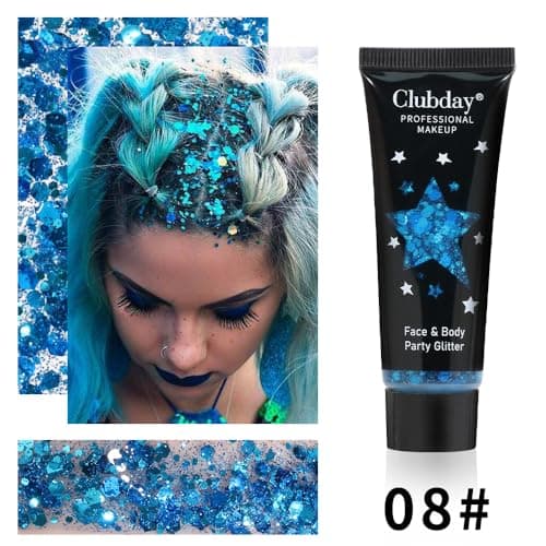 visage corps paillettes gel paillettes pour les yeux, les lèvres, les cheveux, les ongles, le visage et le corps - Mermaid flocons Big Block Glitter Festival accessoires 30ml (#08 Bleu)