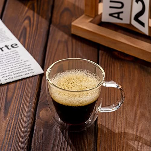 Stylusella Tasses à café en verre à double paroi de 150 ml, lot de 2 tasses à café avec poignées, tasses à café élégantes, Tazas de Café Con Estilo, tasses à café isothermes en verre borosilicate