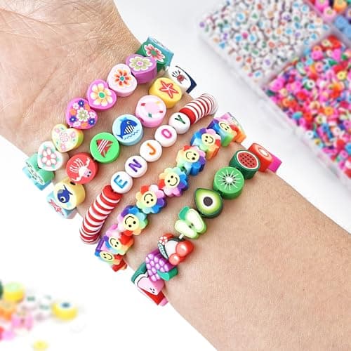 Jollin 2300pcs argile bricolage perles pour bracelet collier boucles d'oreilles kit de fabrication de bijoux, artisanat accessoires cadeaux d'anniversaire jouets pour enfants 6-12 ans
