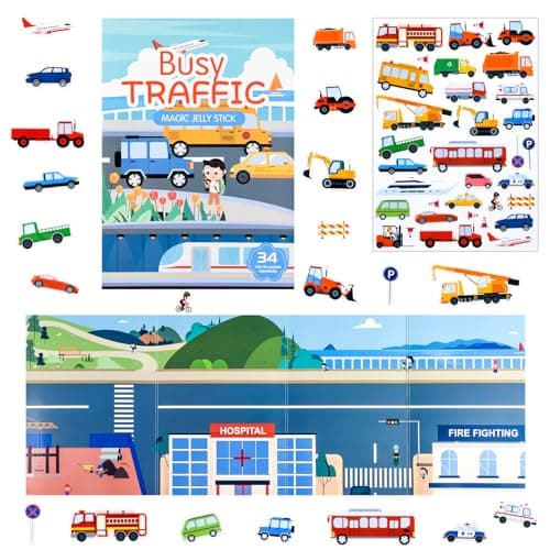 ASTARON Livre d'autocollants de véhicule pour les tout-petits, autocollants de véhicule imperméables réutilisables, jouets de voyage pour activités d'avion pour enfants