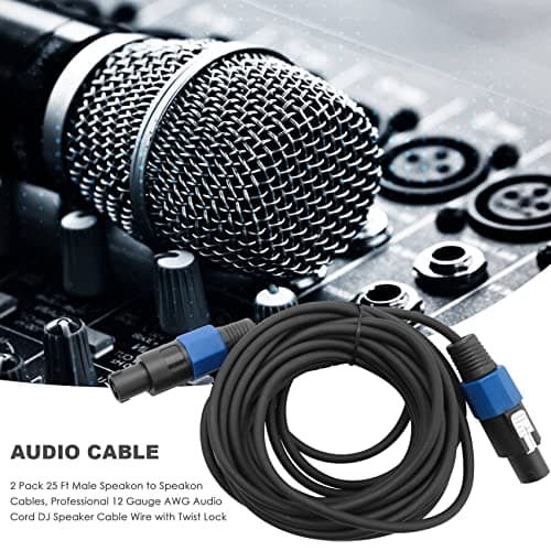 Giyofom Paquet de 2 Câbles Mâles Speakon de 25 Pieds Vers Speakon, de Câble de Haut-Parleur DJ de Calibre 12 AWG Professionnel avec de Verrouillage