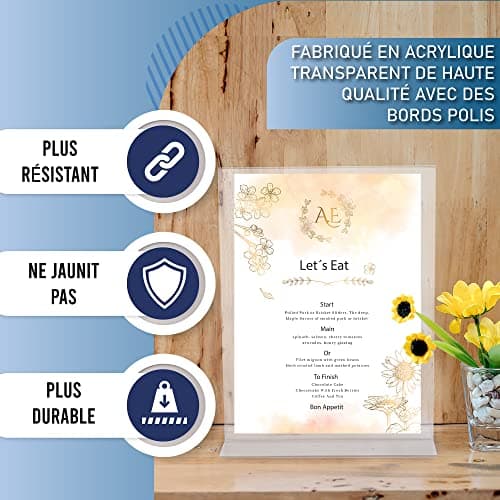 Porte Document A4 en Acrylique – Présentoir de comptoir en T double face, chargement par le bas, base extra large. Idéal pour menus, cadres photo, bureaux, écoles, salles de classe (A4 – Lot de 3)