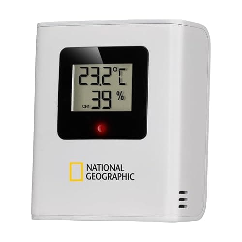 National Geographic Station Météo Couleur sans Fil avec Capteur Extérieur VA avec 4 Zones De Mesures pour Intérieur Ou Extérieur, Noir