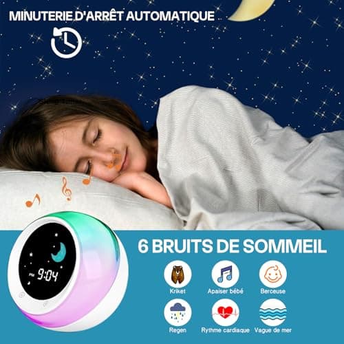 I·CODE Réveil Enfant, Réveil d’Apprentissage au Sommeil pour Enfant, avec Affichage de la Lune et du Soleil, veilleuse, Alarme et Son favorisant Le Sommeil intégrés