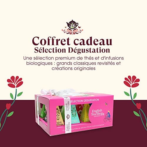 English Tea Shop - Coffret Thé - 12 mélanges de thé bio à offrir dans une jolie boite à thé éco-conçue - Coffret thé cadeau femme avec assortiment de 12 thés