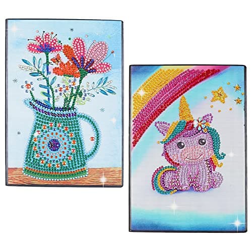 2 x DCIDBEI A5 Carnet Diamond Painting Journal Intime Fille Carnet Peinture Diamant Carnets Notes Broderie Diamants Diamant Painting Carnet de Note Fleurs Carnet de Voyage Cahier de Croquis A5 Unicorn