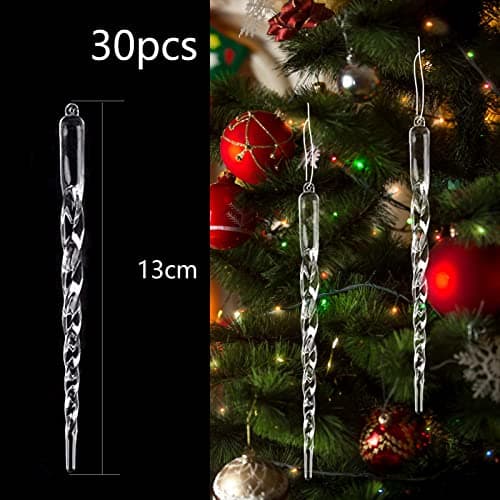 HERZWILD 30Pcs Stalactites Sapin Noël Glaçon Ornement Suspendu en Acrylique, Décoration de Noël en Forme de Stalactites en Acrylique