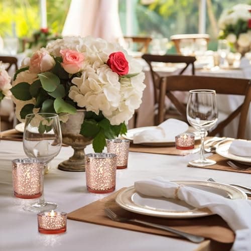 LALAGO Lot de 6 photophores en verre tacheté - Photophores pour bougies chauffe-plat - Décoration de Noël - Décoration de table de mariage (rose)