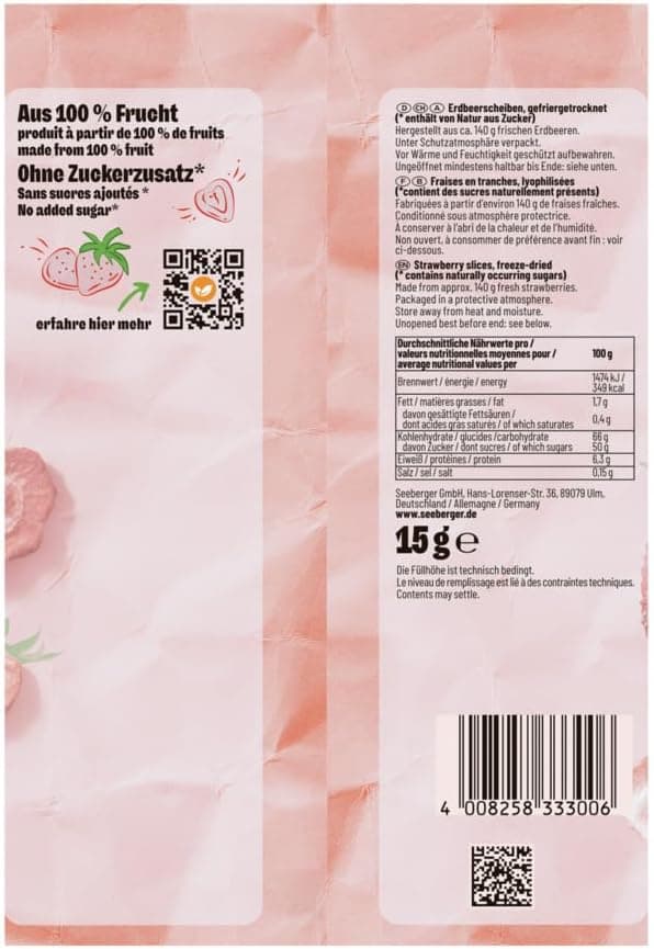 Seeberger Fraises lyophilisées, 15g