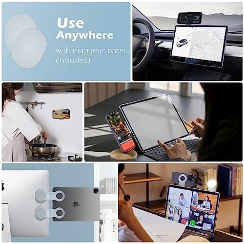 imluckies Support de Téléphone Magnétique Amovible pour Ordinateur Portable/Bureau/Moniteur/Mur, Pliable & Fin & Portable Support Modulaire pour MagSafe iPhone et Tous Téléphones, Argenté