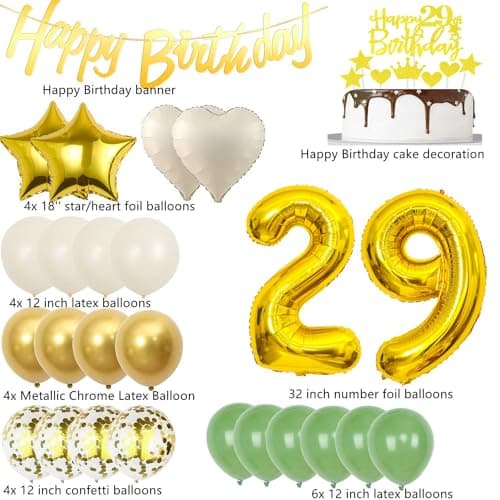 Décoration anniversaire 29 ans Or Vert,Ballon 29 ans Femme Homme,Ballon 29 ans anniversaire Or,29 Ans Décorations Anniversaire,Décoration gâteau 29 ans anniversaire Or,Ballons 29 ans Or Vert