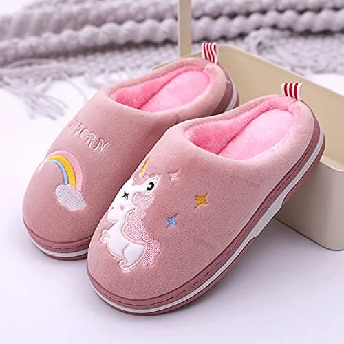 Cozozn Chausson Enfant Fille Pantoufles Hiver Chaussures Chaudes pour La Maison en Fille, Licorne Rose Rouge, Taille 25/26 EU=26/27 CN
