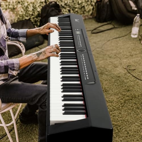 LEADZM Piano Numérique Semi-Marteau 88 Touches, Clavier Électronique avec Support en Forme de X à Double Tube, Bluetooth MIDI, Pupitre de Partition, Pédale de Sustain, Écouteurs