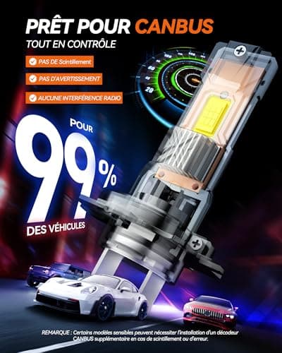 AGPTEK Ampoules H7 LED 26000LM, [2024 New] 100W H7 Phare Moto Halogène Remplacement 6000K Blanc Lampe Voiture Anti Erreur Pas de Polarité pour Rechange Lampes Xénon, 18 Perles DC 11-18V-2PCS