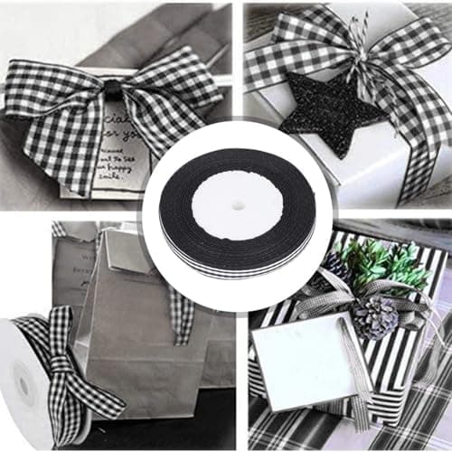 Ruban vichy noir, 3 rouleaux de ruban fin, ruban artisanal à carreaux de buffle, ruban à carreaux classique pour emballage cadeau, 1 cm de largeur, 25 mètres/rouleau