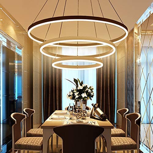 STARRYOL Suspension LED Moderne, Collection 3 Anneaux Peinture Blanche, Lustre Suspendu Réglable Plafonnier Contemporain, Dimmable 2700K - 6500K, avec Télécommande - 78W