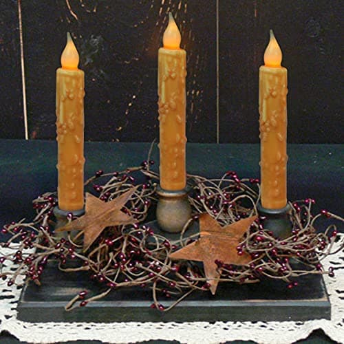 CVHOMEDECO. Bougies en cire véritable trempées à la main, alimentées par piles, avec minuterie LED, décor rustique primitif, 17,1 cm, orange, 6 PCS dans un paquet.