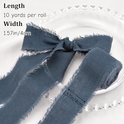 URROMA Ruban en Lin de Coton, Tissu Bleu foncé à Franges effilochées pour Faire-Part de Mariage, Bouquets de mariée, Emballage Cadeau