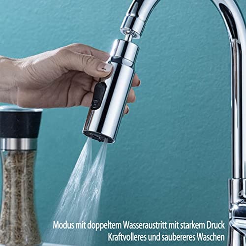 Mousseur Robinet 360° Pivotant pour Cuisine, Aérateur de Robinet Évierr, Robinet Barboteur avec Tuyau Prolongé, Filtre de Buse Tête, avec 5 Adaptateur Fileté de Buse pour M22 à M20,M22,M24,G1/2,FM20