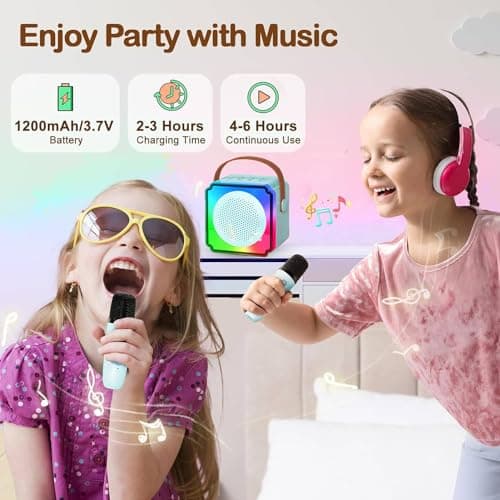 Joycome Karaoke Enfant avec 2 Microphones, Micro Portables Karaoké sans File, Jouet de Karaoké Bluetooth avec Voix Change et LED Lumière pour 3-12 Enfant Fille Cadeau Chanter Adulte - Bleu