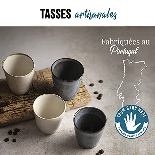 Origeens SET TASSE A CAFE EXPRESSO | Set Tasse Expresso Céramique Artisanale du Portugal | Service Tasse à café 120mL x4 | Coffret cadeau original