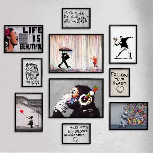 Giallobus - Lot de 10 Affiches murales - Banksy - Collection Banksy 1 - Papier couché - | 2 x A3 42x30cm | 4 x A4 30x21cm | 4 x A5 21x15cm | - sans Cadres - Tableaux Modernes Salon
