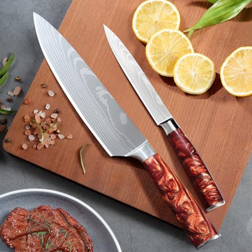 SOSINYA 2 pièces Set Couteau Cuisine Professionnelle:Couteau de Chef 20,5cm & Couteau de cuisine Universel 13cm,Acier Inoxydable Lame Tranchante, Manche Ergonomique Couteaux de cuisine.
