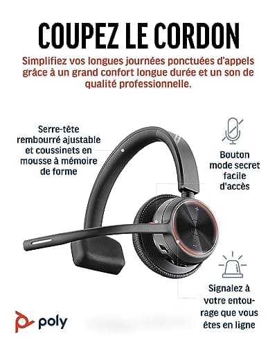 Micro-casque sans fil Poly Voyager 4310 UC (Plantronics), Micro-casque Bluetooth monaural avec microphone antibruit, Connexion à un PC/Mac/Téléphone portable via Bluetooth, Fonctionne avec Teams, Zoom