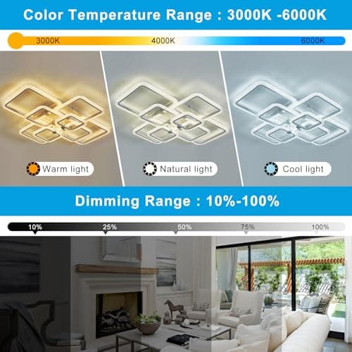 HIHIHOMY Plafonnier Moderne De 41,3 Pouces Lampe Salon Plafond En Cristal Pour Plafond De Salon, Cadre En Cristal Blanc 8 Carrés, Plafonnier Led Moderne Dimmable, Luminaire Plafonnier Led Metal