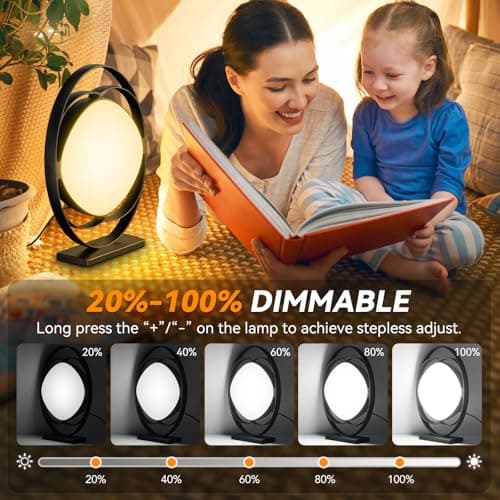 Lampe lumière du jour, lampe de luminothérapie 10000 Lux sans UV,lumière du jour avec 3 températures de couleur,4 minuteries,5 intensités lumineuses réglables,lampe solaire fonction mémoire(Noir)