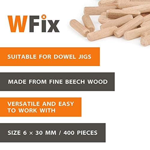 Wfix Chevilles en Bois 400 Pièces 6 mm x 30 mm Goujons Bois en Hêtre Massif pour Fraise à Bois Tourillons certifié FSC Pour Meubles et Projet de Construction en Bois