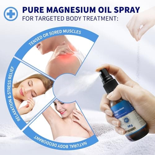 Spray d'huile de magnésium 100% organique et naturel (60ml), supplément de magnésium pour le corps, Spray d'huile de magnésium pur, Spray de magnésium pour les articulations, sans gluten
