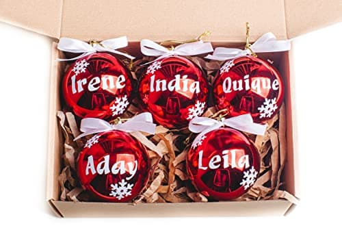 Boule de Noël personnalisée prénom ou texte au choix, decoration de sapin rouge, 5 pièces. Boules de noël Olesea