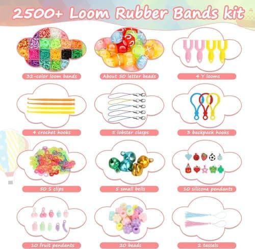 LIASDIVA 2500+ Elastique Bracelet Kit, 32 Couleurs Bricolage Loom Ruban, Bracelet Collier Outil à Tricoter Jouet pour Enfant, Cadeau de Noël Halloween