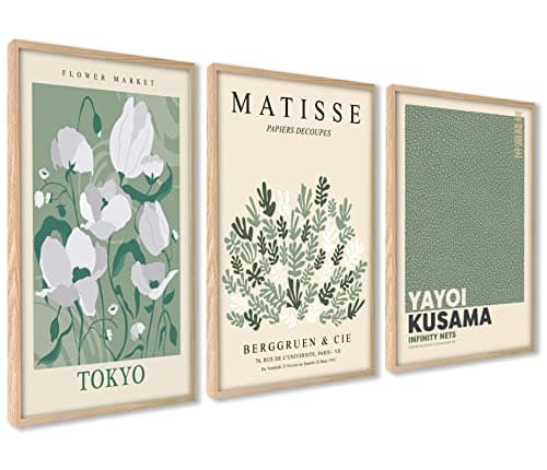 ag.art deco Affiche Decoration Murale 40x50 cm | Affiche Murale pour Salon et Chambre à Coucher | Poster Mural Sans Cadre | Lot de 3 Tableaux (Fleurs Matisse) | Fleurs Matisse, Bois MDF Robuste, pour Salon et Chambre, Design Moderne, Verre de Protection, Montage Mural Facile, Salon