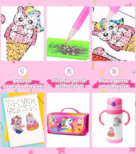 Ophy Feutres Coloriage Enfants - Set d'art pour Enfants avec Autocollants en Diamant Feutre Enfant Ensemble de Marqueurs Double Marqueur Livre de Coloriage Crayons Coloriage Enfant Cadeau Fille