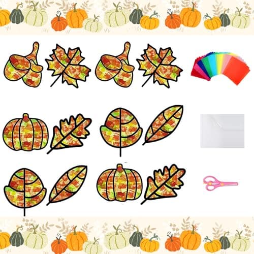 12 pièces Bricolage d'Automne pour Enfants Gommettes Feuilles Automne, Artisanat Couronne d'automne, Loisirs Créatifs Enfants, Gommettes Automne Feuilles pour Enfants, Enfant Kit d'Artisanat d'Automne