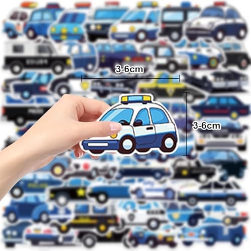 Lot de 100 autocollants pour Voiture de police, Voiture de police stickers en vinyle imperméable, Stickers de Voiture de Police Cartoon pour Enfants, pour téléphone, guitare, skateboard, valise
