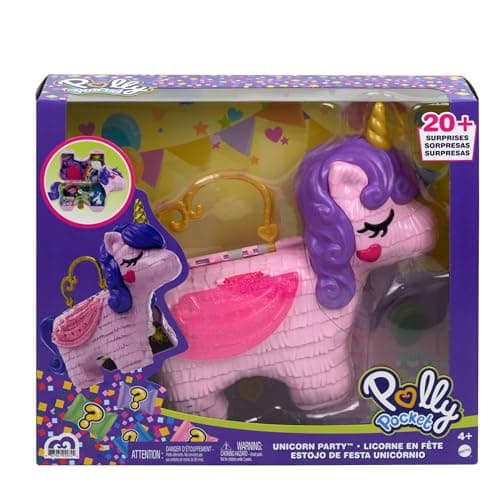 Polly Pocket Coffret Licorne en Fête avec Mini-Figurines Polly et Lila, Plusieurs Zones de Jeu, 25 Surprises et Accessoires, Jouet pour Enfant, GVL88