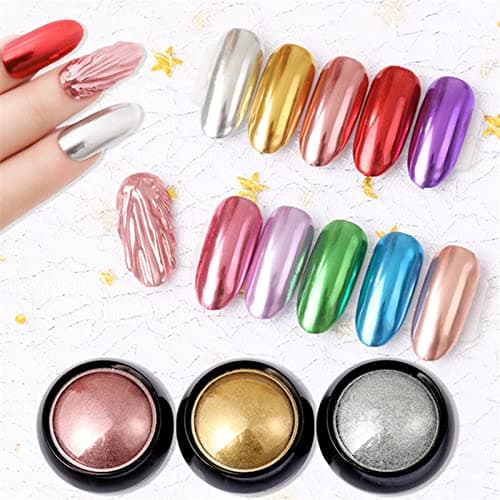 Holzsammlung 12 Couleur BoîTe Poudre à Ongles,Paillettes Ongles Effet Miroir Poudre Chrome d'Ongle,Chrome Pigments Avec Paillettes pour Décoration D'ongle#03