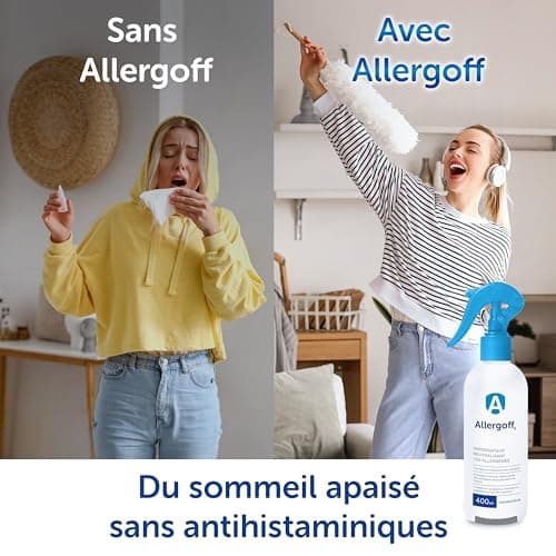Allergoff Spray Anti Acariens pour Matelas et Textiles sans poison - Lutte efficace contre Acariens - Produit anti acarien contre Pollens, Moisissures et Allergènes d'animaux