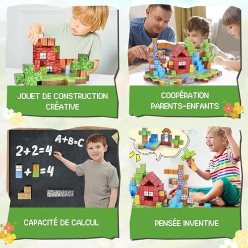 Ulikey Bloc Minecraft Aimanté, 80 Pièces Construction Magnetique Enfant 2.5CM Jeux de Construction Magnétique Forêt Cube Magnétique pour Enfants 3 4 5 6 7 8 9 10 Ans (Aventure en Forêt)