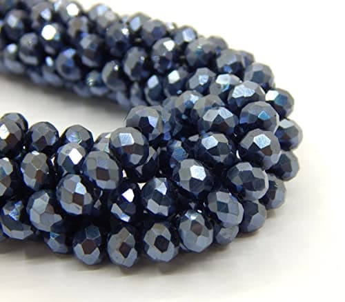 Lot de 85 perles tchèques, en cristal de Bohême, 6 mm, perles tchèques à facettes, rondes, en verre CZ, 1 fil (noir métallisé)